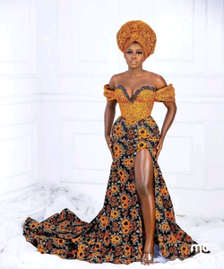 Robe de soirée de luxe sirène maxi pour femmes africaines, à épaules dénudées, ornée de perles et de strass, avec taille naturelle, pour mariage et bal de promo - Product Image 1