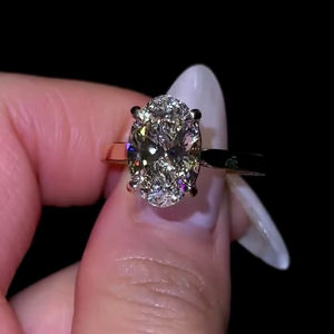 Anillo de compromiso con circonita cúbica de corte ovalado de 11x9 mm, banda con incrustaciones de diamantes, engaste de flores, chapado en oro rosa - Product Image 1