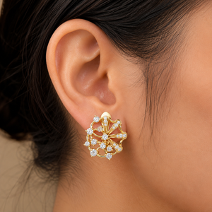 14K Gold Russian Lock <b>Hoop</b> <b>Earring</b> Floral Cluster Lab Grown Diamond <b>Earrings</b> Round Cut Diamond 0.80 CTW DEF VVS for Women Gifts - Product Image 2