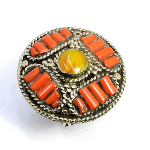 Bague en pierres précieuses corail naturel bijoux en argent tibétain faits à la main pour femmes filles pour la fête accessoires à la mode exportateurs - Product Image 4