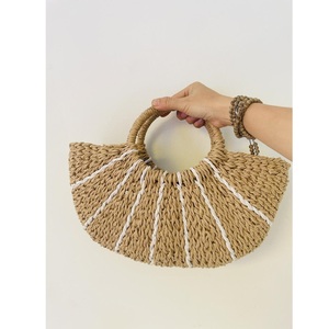 Subtle Patterns Two Handles Open Closure New Arrival Eco Friendly Vintage Style Durable Handicraft Water Hyacinth <b>Flowers</b> Women - Product Image 5