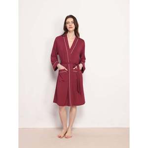 Bata de Salón para Mujer de Bambú, Suave y Transpirable, Tejida con Spandex, Estampado Personalizable, con Cordón Ajustable, para Otoño/Invierno, Bata de Noche, Bata de Spa - Product Image 3