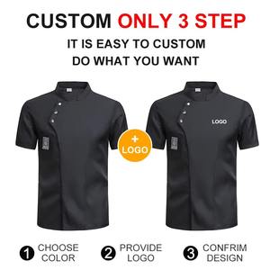 Venta al por mayor Chef abrigo chaqueta de manga corta cocina duradero trabajo uniforme Color sólido impermeable restaurante Chef Chaqueta de algodón - Product Image 6