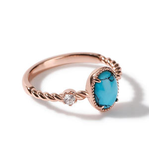 Jeulia Oval Cut <b>Turquoise</b> Twist Design Sterling Silver Anniversary <b>Ring</b> - Product Image 3