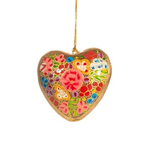 Papel de Cachemira hecho a mano de alta calidad Mache decoraciones de corazón de Navidad conjunto único y elegante de 2 para decoración del hogar - Product Image 1