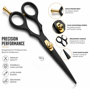 Ciseaux de barbier de qualité supérieure, 6,5 pouces, noir mat, ciseaux à cheveux en acier inoxydable, vis dorée, outil de salon OEM - Product Image 2