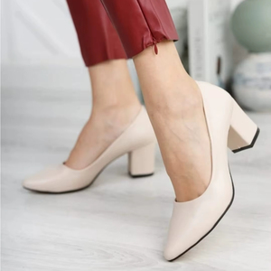 Zapatos de Tacón Alto de Cuero Blanco Clásico para Mujer, Zapatos de Noche y de Novia de Alta Calidad con Tacón Grueso de 5 cm, Serie 40-43, Hechos en Turquía - Product Image 1