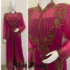 Robe longue élégante de style abaya, poncho, manteau, vêtements de soirée pour femmes, style islamique, broderie à la main, kaftan en soie georgette - Product Image 4