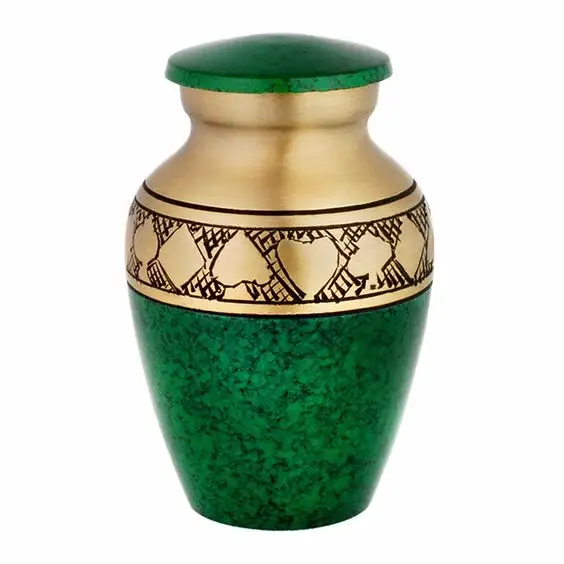 火葬用の小さな壷大人の灰が刻まれ、エンボス加工されたカスタムデザイン最新の緑の記念品の壷真鍮の壷OEMカスタマイズ