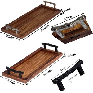 Bandeja de Servir de Madera de Acacia con Asas de Metal, Bandeja para Comida y Bebidas para Mesa de Centro, Desayuno, Cena y Bar, Decorativa Rústica - Product Image 4