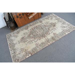3.8x6.6 ft Rug, Turkish Vintage Rug, <b>Brown</b> <b>Wool</b> Rug - Product Image 1