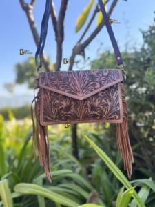 New Designer Hand Tooled <b>Fringe</b> Handbag Real Leather Handmade Carving Tooling Sling <b>Bag</b> Stylish <b>Bags</b> for Women Multi Use - Product Image 2