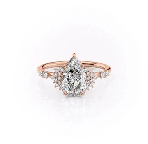 Bague de fiançailles solitaire Lab Grown en or rose 14K avec diamants poire - Product Image 1