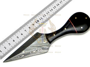 Beau Sizzco fait à la main en acier damas lame fixe chasse Camping Skinner Tanto couteau poignée taureau corne avec bois dur - Product Image 6