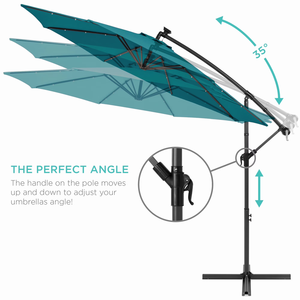 <span class=keywords><strong>Parasol</strong></span> de marché extérieur suspendu en aluminium avec <span class=keywords><strong>LED</strong></span> solaires de 3 m, inclinable et réglable, <span class=keywords><strong>pour</strong></span> jardin - Bleu Céleste - Product Image 4