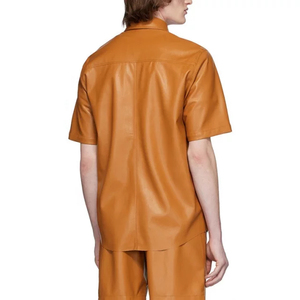 Chemises en cuir véritable élégantes et de haute qualité pour hommes, respirantes pour l'été, finition de qualité supérieure, logo frontal, toutes les couleurs et tailles - Product Image 3