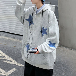 OEM Custom Clothing Manufacturer Distressed Embroidery Patches <b>Vintage</b> Full <b>Zip</b> <b>Up</b> <b>Hoodie</b> Oversized Drop shoulder Hoodies - Product Image 3