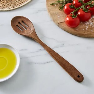 Cuillère à fente en bois d'acacia durable Ustensile de cuisine antiadhésif Design ergonomique Passe au lave-vaisselle Art déco écologique pour - Product Image 2