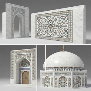 Intérieur de mosquée en marbre blanc, art islamique exquis sculpté à la main, design moderne, résistant aux intempéries, montage au plafond, entièrement personnalisable - Product Image 2
