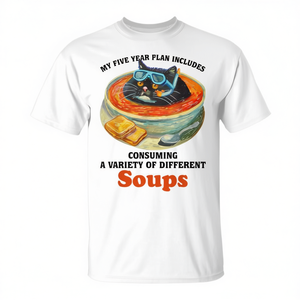 T-shirt da donna Fat Cat Soup Bowl con stampa 'Il mio piano a cinque anni include consumare zuppe' - Abbigliamento promozionale - Product Image 2