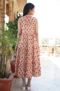 Pur coton femmes robe d'été sans manches bohème imprimé fleuri bloc à la main imprimé Style indien léger robe douce - Product Image 4