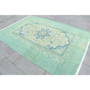 พรมขนาด 6.5x9.3 ฟุต, พรมวินเทจตุรกี, พรมขนสัตว์ลายดอกไม้สีเขียว - Product Image 2