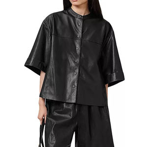 Camisa de Cuero Genuino de Manga Corta Estilo Vintage para Mujer, Color Sólido, Ligera y Cómoda de Usar - Product Image 6