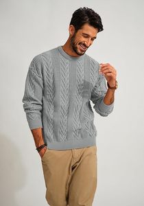 Men's 100% Wool <b>Cable</b> <b>Knit</b> Winter Pullover Custom New Loose O-Neck Long Sleeve <b>Sweaters</b> Breathable and Comfortable - Product Image 2