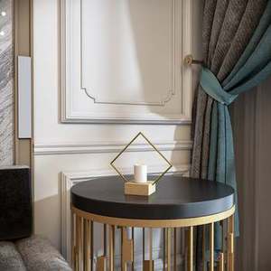 Portavelas en madera de alta calidad y soporte acabado de metal de color dorado perfecto para vajilla y artículos de decoración de vajilla - Product Image 6