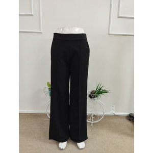 Pantalon en crêpe importé pour femme, taille haute, avec détails plissés, coupe large, 38466 - Noir - Product Image 4