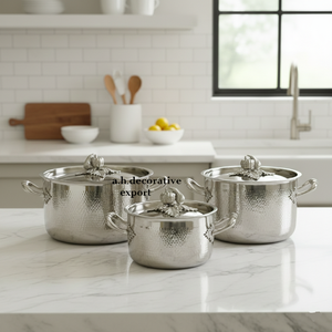 Casserole de luxe en acier inoxydable martelé doré, écologique, avec poignées décoratives en forme de feuille, design européen, ustensiles de cuisine royaux - Product Image 5