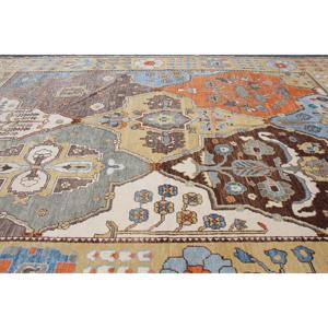 Alfombra Turca Extra Grande Ecológica de 10.3x14.4 pies, Alfombra Vintage de Lana Azul con Diseño de Patchwork, Base de Látex y Pelo Mediano - Product Image 4