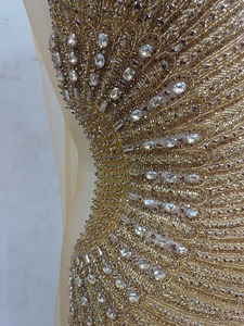 Modern Gold Maternity A-Line Wedding <b>Dress</b> with Embroidery Beaded Bodice & Floor-Length Skirt Plus Size - Product Image 4