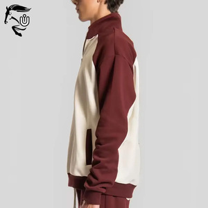 Chaqueta de lana de algodón con media cremallera personalizada Unisex, conjunto de pantalones de chándal apilados acampanados, chándal de gran tamaño con estampado de pantalla para hombres de alta calidad - Product Image 6