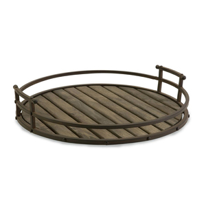 Plateau de service vintage en bois et métal avec poignée en forme de rectangle, pour la maison et l'hôtel Plateaux de service pour aliments et boissons - Product Image 3