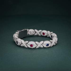 Bracelet de fiançailles unisexe de luxe en argent 925 avec moissanite, motif géométrique, serti pavé, pierres multicolores, rhodié/doré - Product Image 3