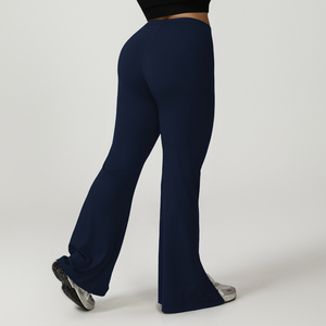 Women Plus Size High Waisted Butt Lifting Tummy Control Wide Leg Slim Fit Flare Fitness <b>Leggings</b> Pants with Split Hems - Product Image 6