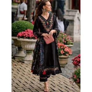 Pure <b>Muslin</b> With Sequence Embroidery Work Salwar Suit Set From India - Product Image 4