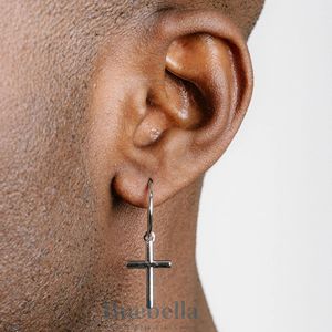 Pendientes Huggie de Plata de Ley 925 hechos a mano, abalorio clásico único, Cruz colgante delicada, pendientes de aro finos chapados en oro para hombres - Product Image 2