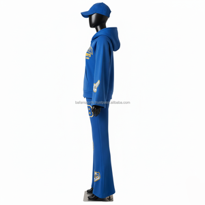 Survêtement en polaire pour femmes Premium 340 GSM Pantalon évasé bleu royal Ensemble de sweat à capuche zippé avec logo brodé 3D Survêtements grande taille - Product Image 3