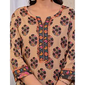 Butta <b>Block</b> <b>Printed</b> Cotton Kurta Pant Set Mulmul Dupatta Beige Black Ethnic Wear for Parties Daily Use Indian Made Viscose Net - Product Image 2