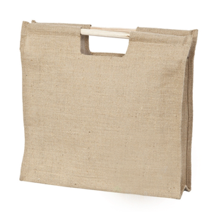 Sac à provisions en jute à logo personnalisé AIC avec poignées en bois Toile tissée durable à usage quotidien recyclable et réutilisable - Product Image 3