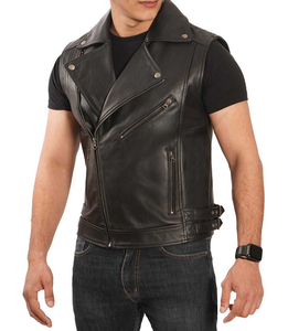 Chaleco de Motociclista de Cuero Personalizado para Hombre, Corte Ajustado, Cierre de Cremallera, Ecológico, Resistente al Viento, Prenda Exterior de Cuero Genuino - Product Image 1