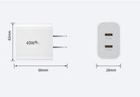 Chargeur USB C 40W 2 ports USB-C, alimentation PD 3.0, chargeur double 20W rapide pour iPhone 16 Pro Max, 15, 14, 13, 12