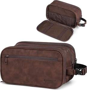 Trendy Leather Cosmetic Bag Modern Travel <b>Makeup</b> Pouch, Fashion Toiletry <b>Organizer</b>, Compact Beauty <b>Case</b> for Ladies - Product Image 1