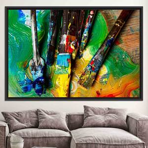 Vibrant Contemporary Canvas Print: Colorful Brushstroke Glass Art,BLACK <b>FRAMED</b> CANVAS - Product Image 1