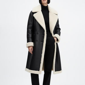 New Style Winter Wear Women Long Shearling <b>Coat</b> Black Leather Faux <b>Fur</b> Lined <b>Trench</b> <b>Coat</b> Warm Outerwear Customized <b>Trench</b> <b>Coat</b> - Product Image 2