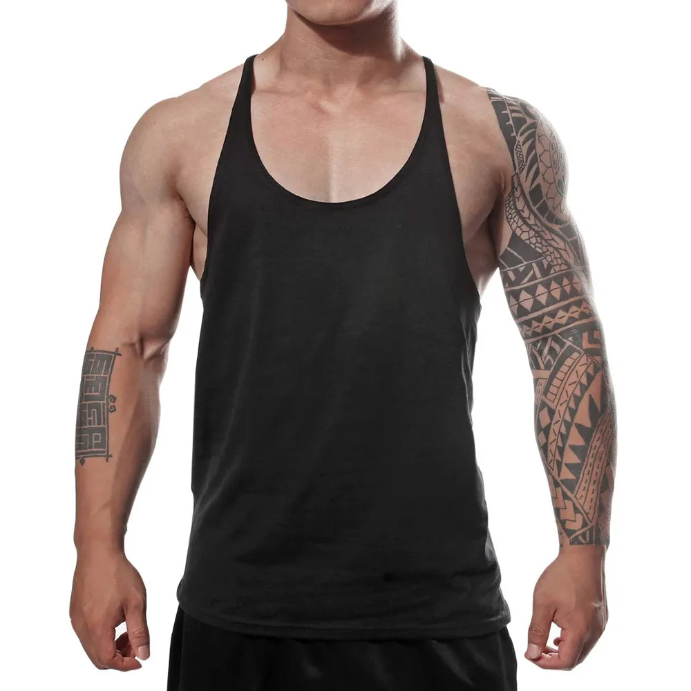 2024 Custom Logo Fitness Gym Bodybuilding Breathable Summer Singlets Slim Fitted Mens Muscle Stringer gym wear singlet