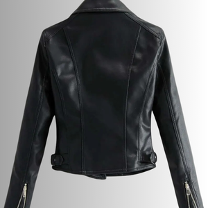 Chaqueta de cuero de piel de cordero negra elegante y ajustada para mujer, diseño de Moto clásico de cuero genuino suave para otoño - Product Image 2