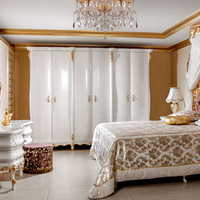 Ensemble de chambre à coucher de luxe en bois massif Maryam Mahogany, lit souple européen avec hauteur réglable, sculpture à la main et finition dorée